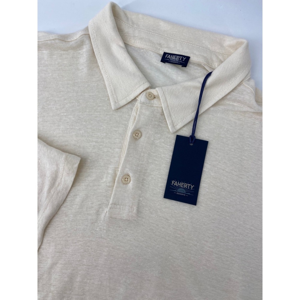 Faherty Polo Mens 2XL Ivory Short Sleeve Linen Coastal Breathable Light Resort